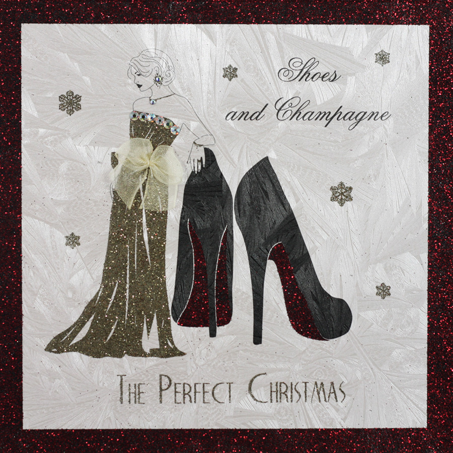 Shoes And Champagne - Handmade Open Christmas Card - CS6