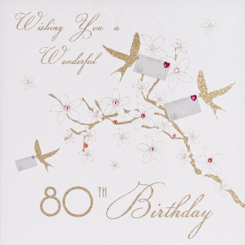 Wonderful 80th Birthday  -  Handmade  Birthday Card - ET45