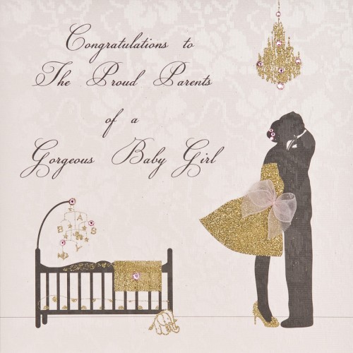 Congratulations Proud Parents / Baby Girl  -  Handmade Greeting Card - ET60