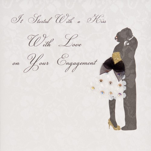 Started With A Kiss  / Engagement  -  Handmade Greeting Card - ET66