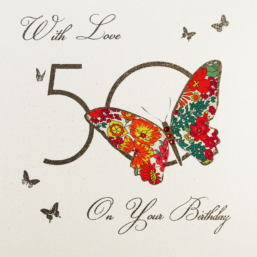 With Love On Your Birthday - Handmade 50th Birthday Card - MB34