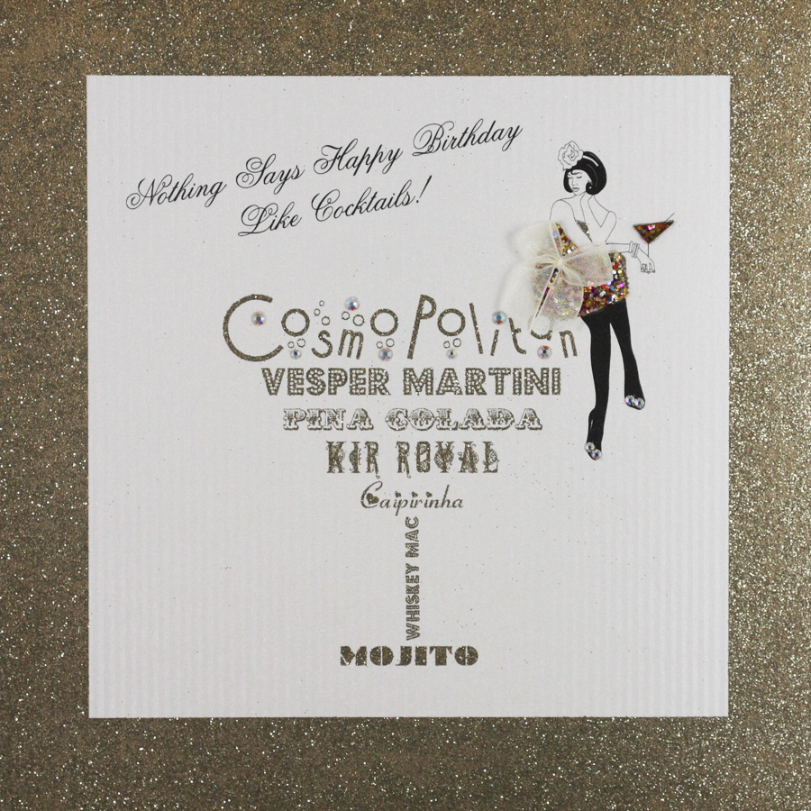 Happy Birthday Like Cocktails ! - Large Handmade Open Birthday Card - GA13