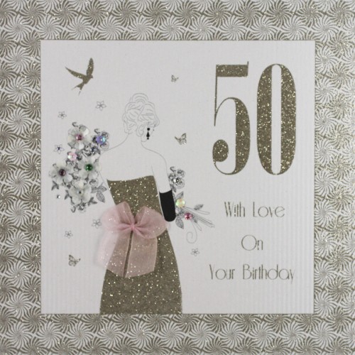 With Love On Your Birthday   -  Large Handmade 50th Birthday Card  -  GA7