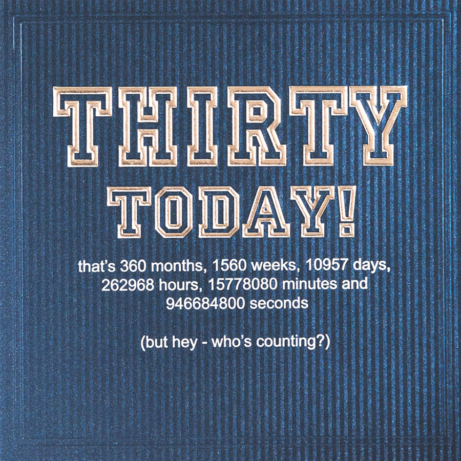 Thirty Today - Quality Embossed Birthday Card - R23