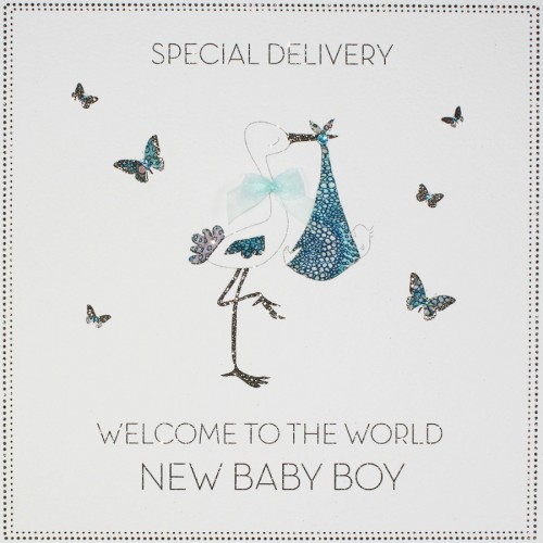 Welcome To The World New Baby Boy  -  Large Handmade New Baby Card  -  BLY31