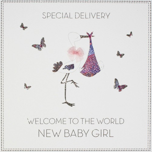 Welcome To The World New Baby Girl  -  Large Handmade New Baby Card  -  BLY32