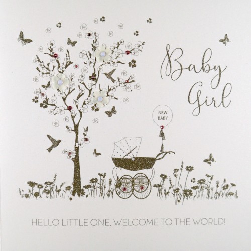 Baby Girl, Hello Little One  -  Large Handmade New Baby Card  -  RAD24