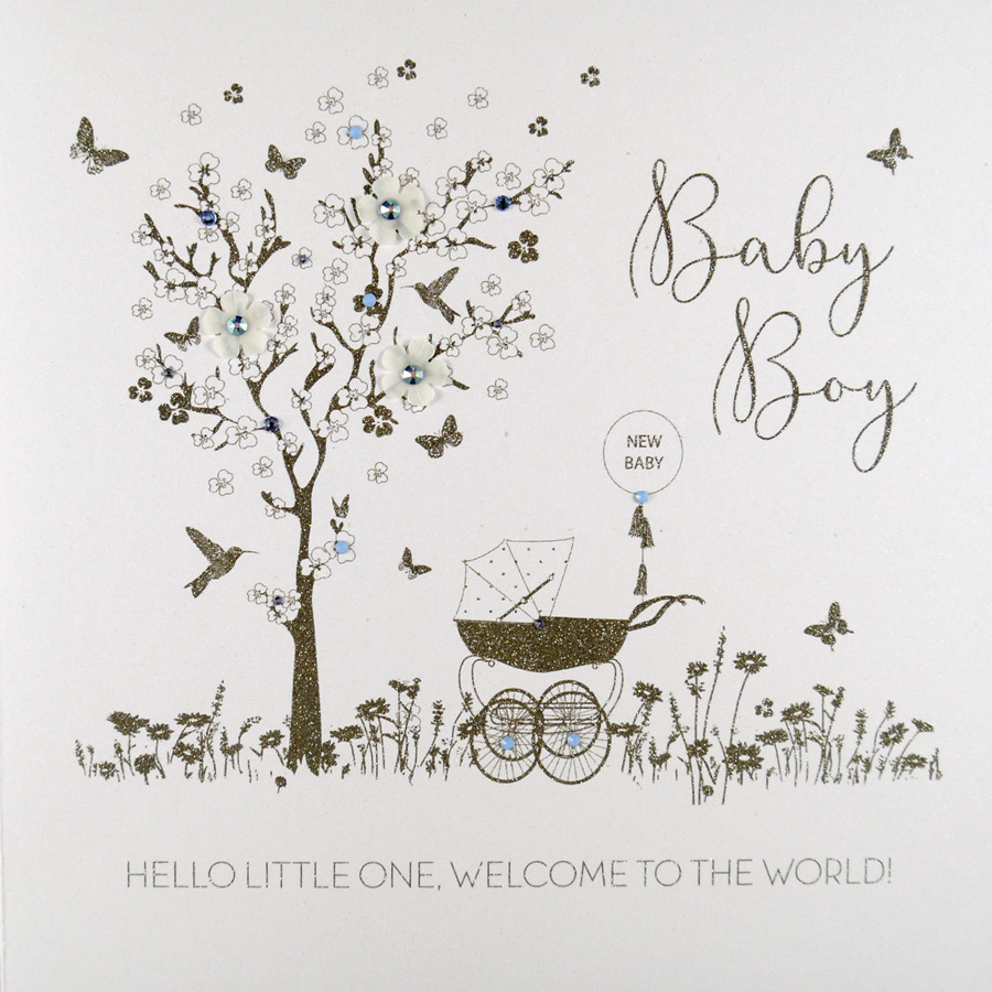 Baby Boy Hello Little One Large Handmade New Baby Card Rad25 Tilt Art