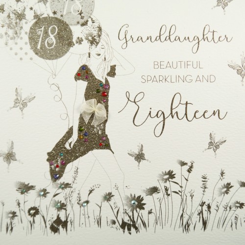 Granddaughter Beautiful Sparkling & Eighteen  -  Large Handmade Birthday Card  /  GSL1