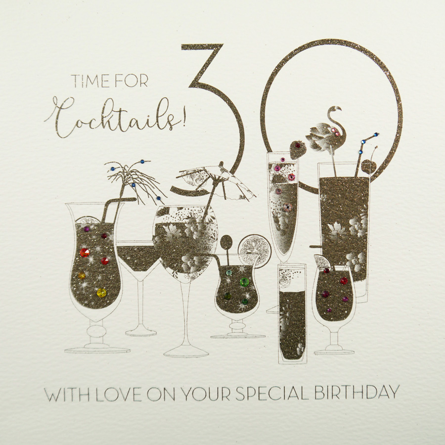 Time For Cocktails - Large Handmade 30th Birthday Card / GSL6