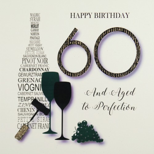 60 and Aged To Perfection   -  Large Handmade 60th Birthday Card  /  MRM9