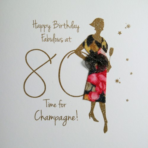 Fabulous At 80 Time For Champagne !  -  Handmade  Birthday Card  /  NE36